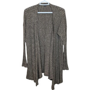 American Eagle High Low Open Front Brown Striped  Texture Cardigan Woman Medium